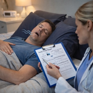 Doctor reviewing sleep study report for Sleep Apnea Symptoms in Niles